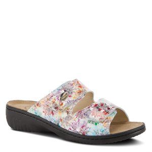 Spring Step Shoe Flexus Bellasa Women's Printed Leather Slide Sandal WHITE MULTI